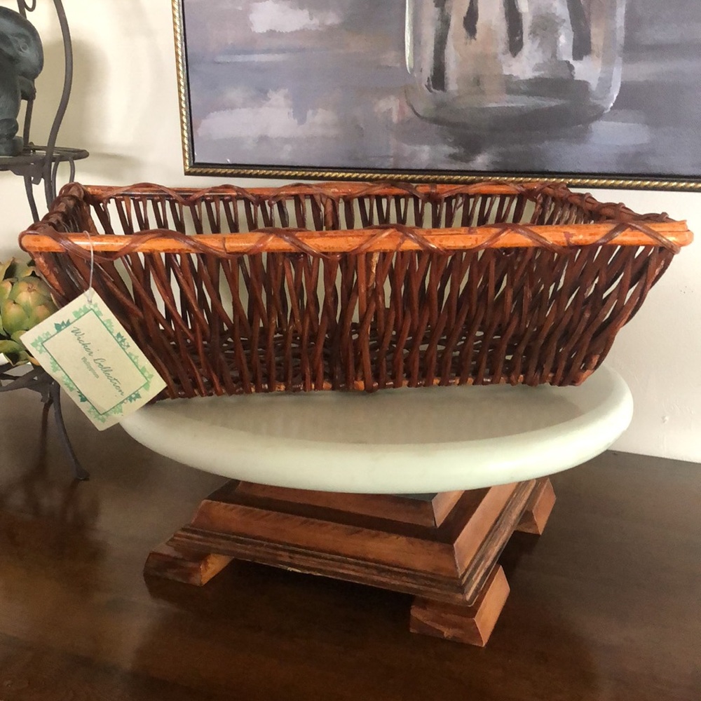 NWT Wicker Collections Basket Philippines Rattan Rectangle Storage Bread Basket
